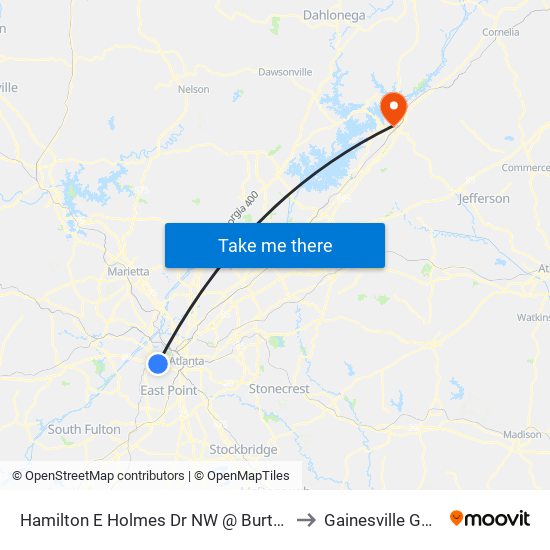 Hamilton E Holmes Dr NW @ Burton Rd NW to Gainesville GA USA map