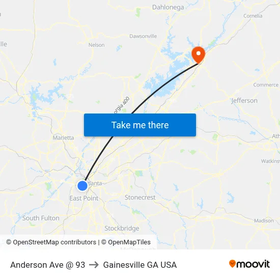 Anderson Ave @ 93 to Gainesville GA USA map