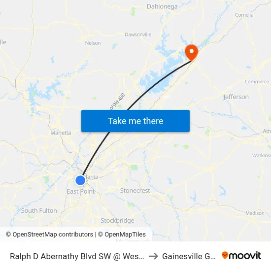Ralph D Abernathy Blvd SW @ Westview Dr SW to Gainesville GA USA map