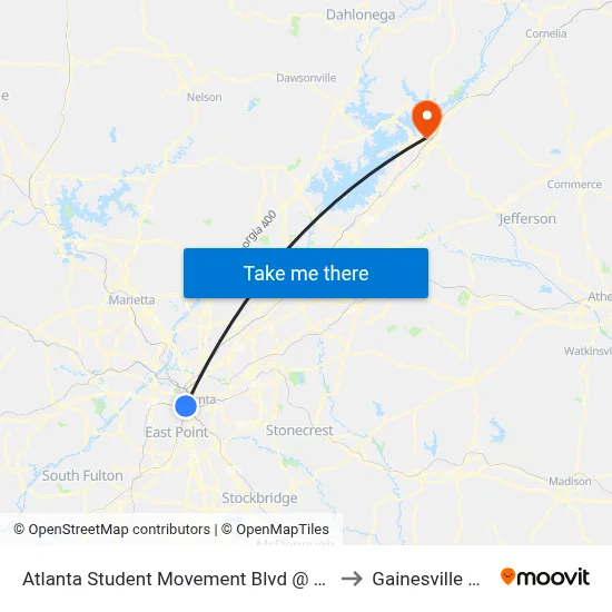 Atlanta Student Movement Blvd @ Euharlee St SW to Gainesville GA USA map