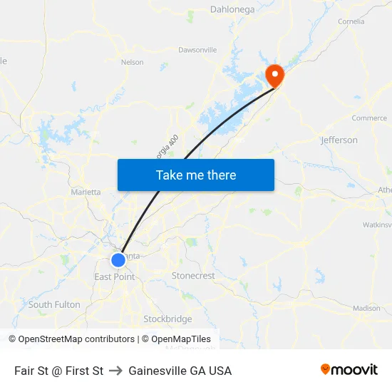 Fair St @ First St to Gainesville GA USA map