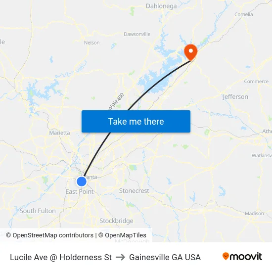 Lucile Ave @ Holderness St to Gainesville GA USA map