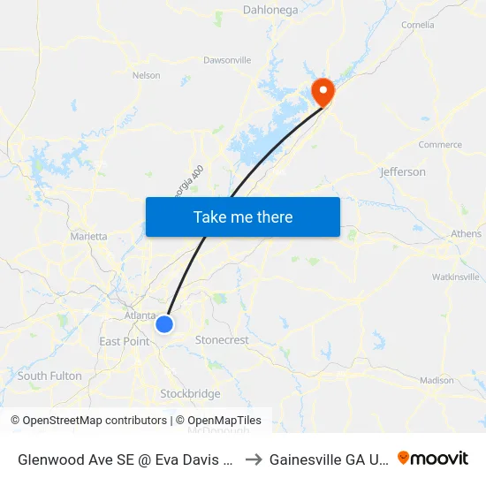 Glenwood Ave SE @ Eva Davis Way to Gainesville GA USA map