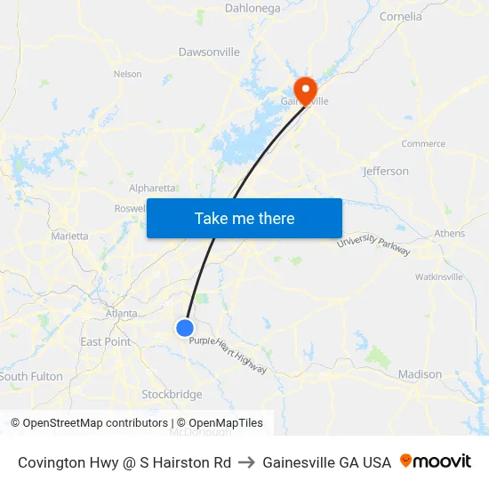 Covington Hwy @ S Hairston Rd to Gainesville GA USA map