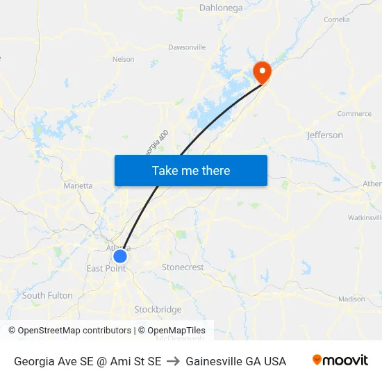 Georgia Ave SE @ Ami St SE to Gainesville GA USA map