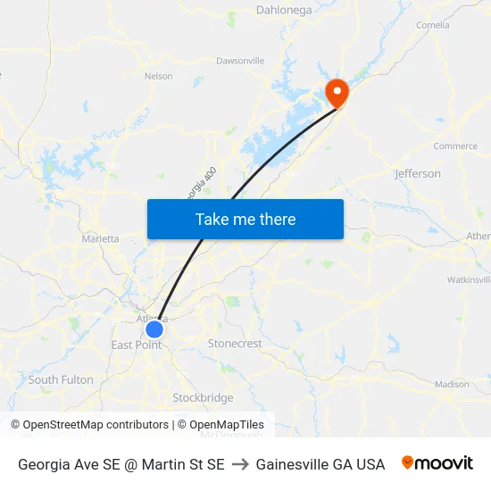 Georgia Ave SE @ Martin St SE to Gainesville GA USA map