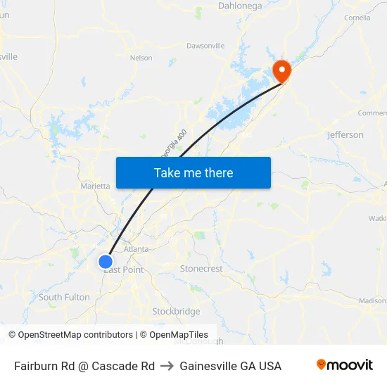 Fairburn Rd @ Cascade Rd to Gainesville GA USA map