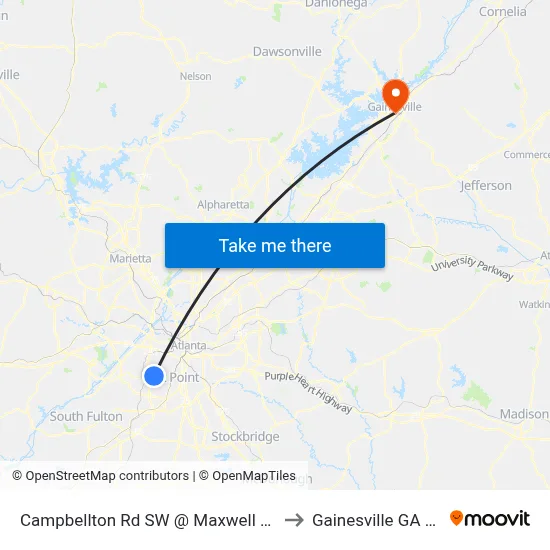 Campbellton Rd SW @ Maxwell Dr SW to Gainesville GA USA map