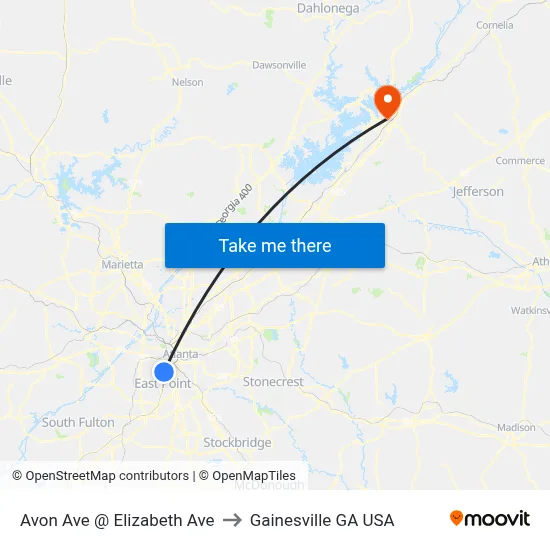 Avon Ave @ Elizabeth Ave to Gainesville GA USA map
