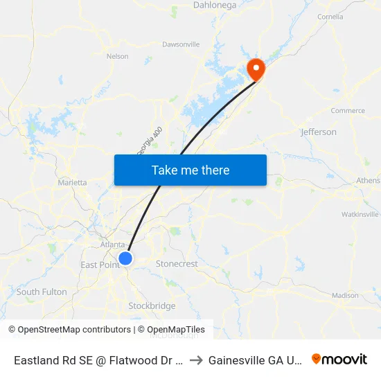 Eastland Rd SE @ Flatwood Dr SE to Gainesville GA USA map