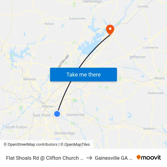 Flat Shoals Rd @ Clifton Church Rd SE to Gainesville GA USA map