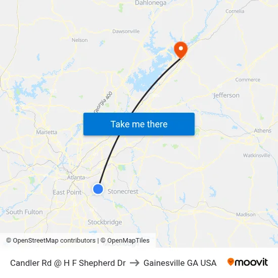 Candler Rd @ H F Shepherd Dr to Gainesville GA USA map