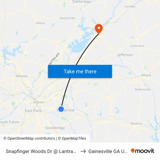 Snapfinger Woods Dr @ Lantrac Ct to Gainesville GA USA map