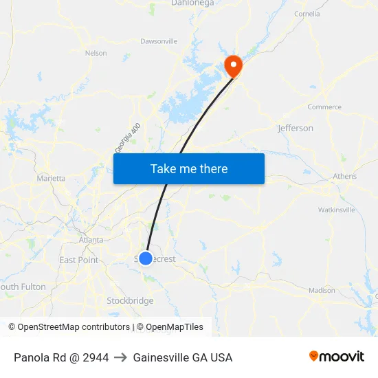 Panola Rd @ 2944 to Gainesville GA USA map