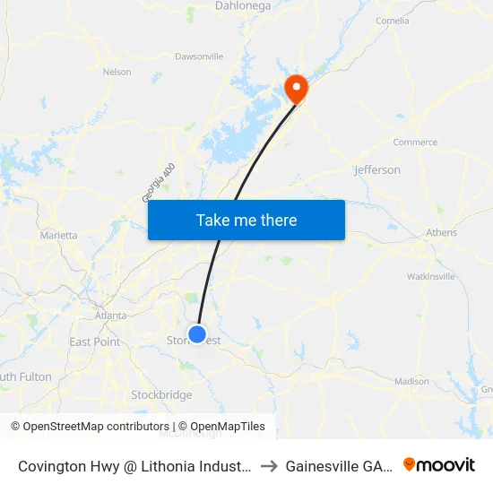 Covington Hwy @ Lithonia Industrial Blvd to Gainesville GA USA map
