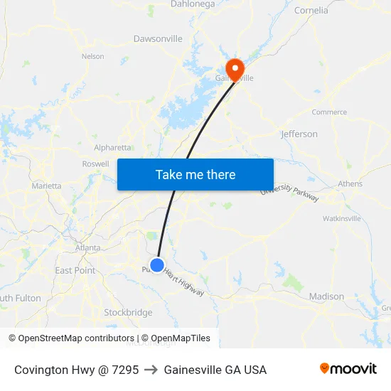 Covington Hwy @ 7295 to Gainesville GA USA map