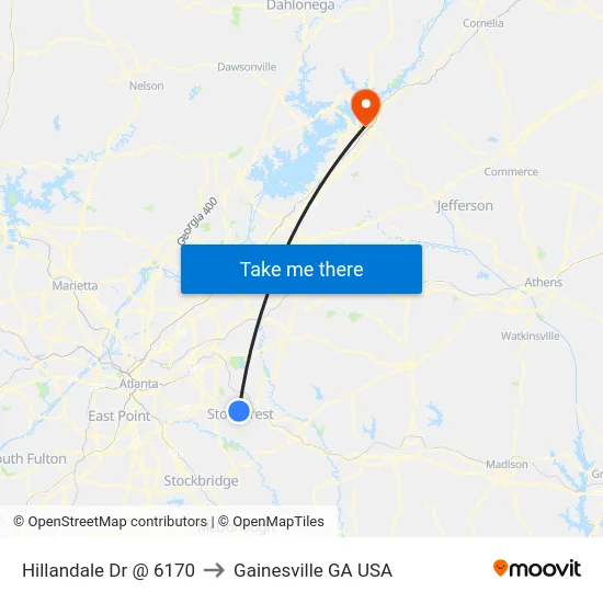 Hillandale Dr @ 6170 to Gainesville GA USA map