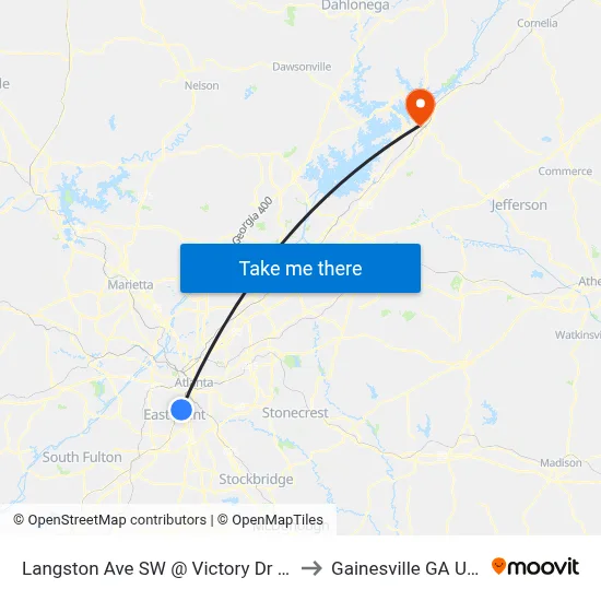 Langston Ave SW @ Victory Dr SW to Gainesville GA USA map