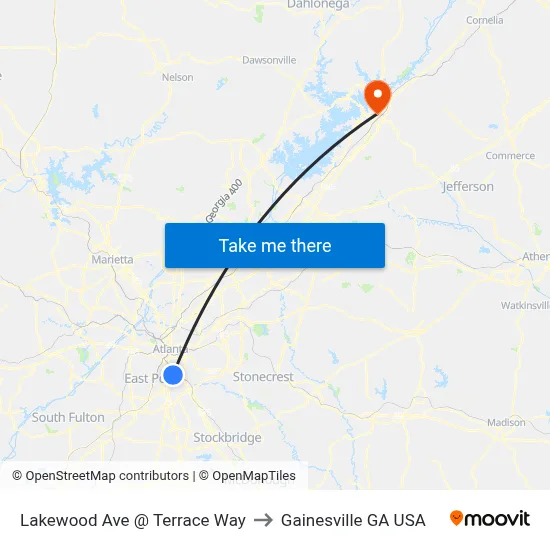 Lakewood Ave @ Terrace Way to Gainesville GA USA map