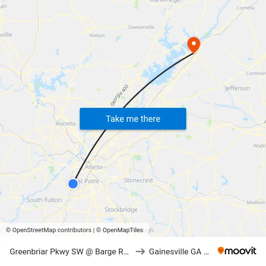 Greenbriar Pkwy SW @ Barge Rd SW to Gainesville GA USA map