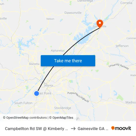 Campbellton Rd SW @ Kimberly Rd SW to Gainesville GA USA map