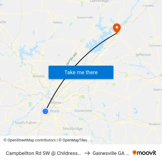Campbellton Rd SW @ Childress Dr SW to Gainesville GA USA map