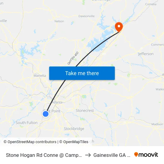 Stone Hogan Rd Conne @ Camp Creek to Gainesville GA USA map