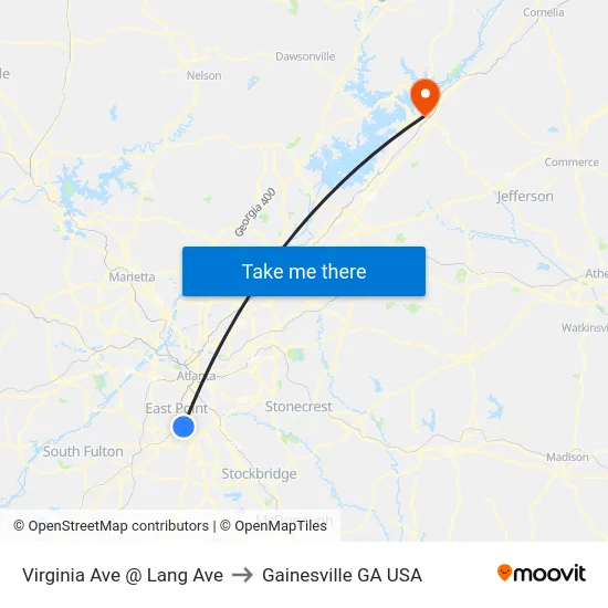 Virginia Ave @ Lang Ave to Gainesville GA USA map