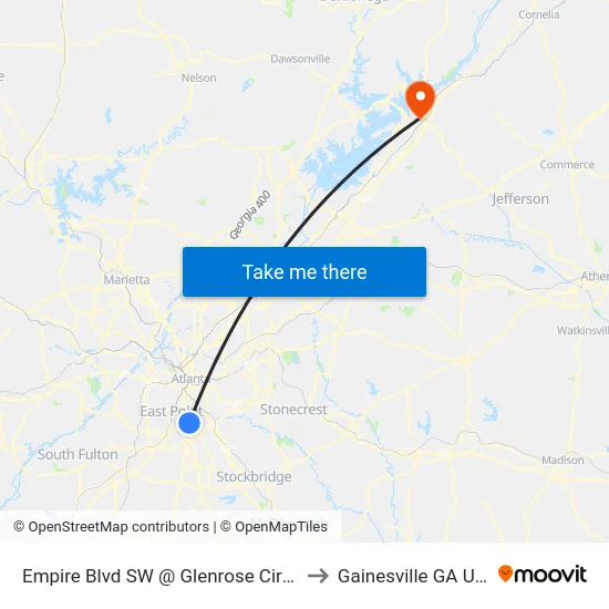 Empire Blvd SW @ Glenrose Cir SW to Gainesville GA USA map