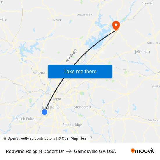 Redwine Rd @ N Desert Dr to Gainesville GA USA map