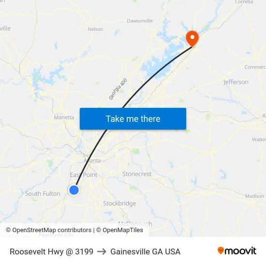 Roosevelt Hwy @ 3199 to Gainesville GA USA map