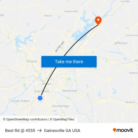 Best Rd @ 4555 to Gainesville GA USA map
