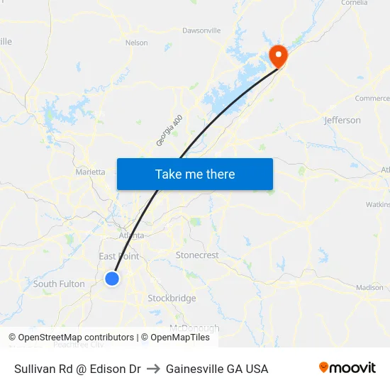 Sullivan Rd @ Edison Dr to Gainesville GA USA map
