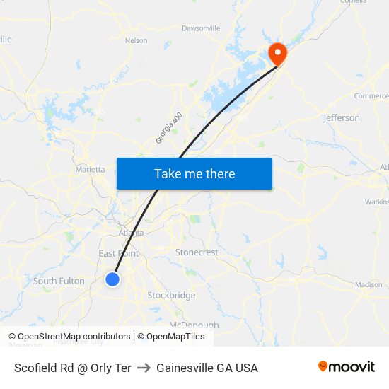 Scofield Rd @ Orly Ter to Gainesville GA USA map