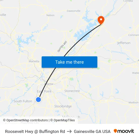 Roosevelt Hwy @ Buffington Rd to Gainesville GA USA map