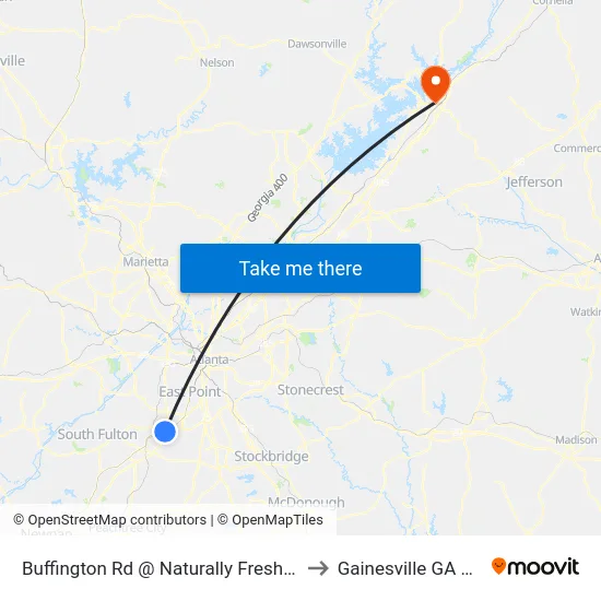 Buffington Rd @ Naturally Fresh Blvd to Gainesville GA USA map