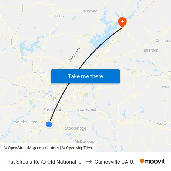Flat Shoals Rd @ Old National Hwy to Gainesville GA USA map