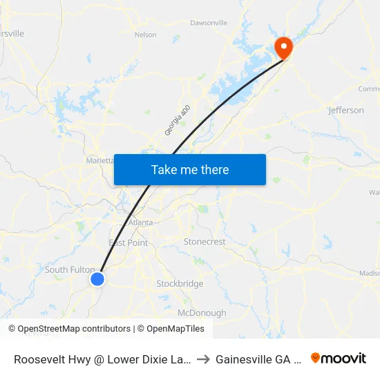 Roosevelt Hwy @ Lower Dixie Lake Rd to Gainesville GA USA map