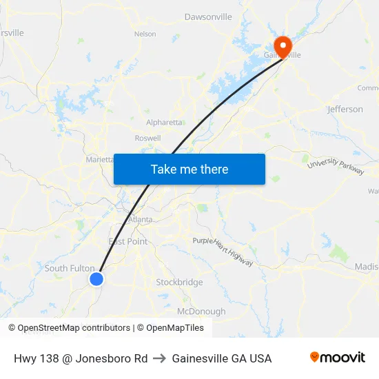 Hwy 138 @ Jonesboro Rd to Gainesville GA USA map