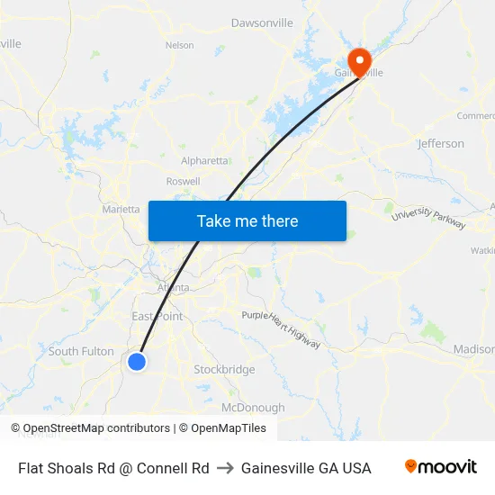 Flat Shoals Rd @ Connell Rd to Gainesville GA USA map
