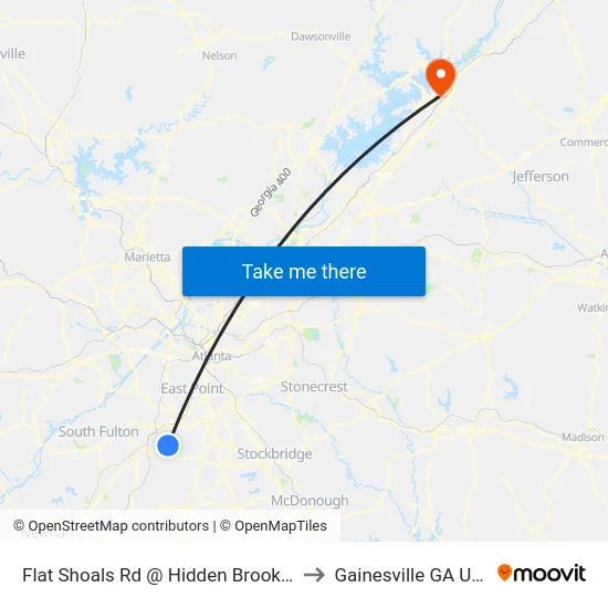 Flat Shoals Rd @ Hidden Brook Trl to Gainesville GA USA map