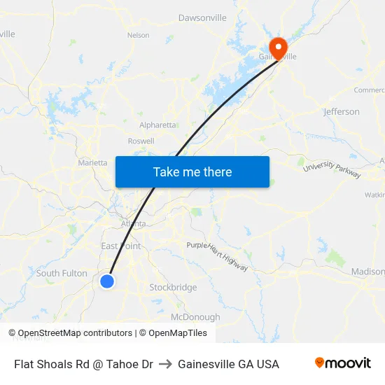 Flat Shoals Rd @ Tahoe Dr to Gainesville GA USA map