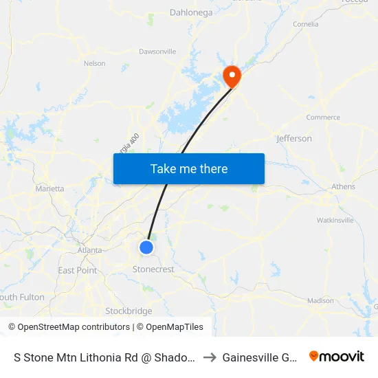 S Stone Mtn Lithonia Rd @ Shadow Rock Dr to Gainesville GA USA map