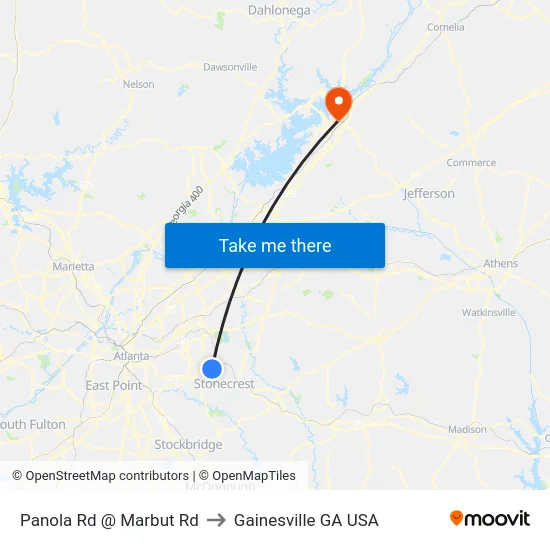 Panola Rd @ Marbut Rd to Gainesville GA USA map