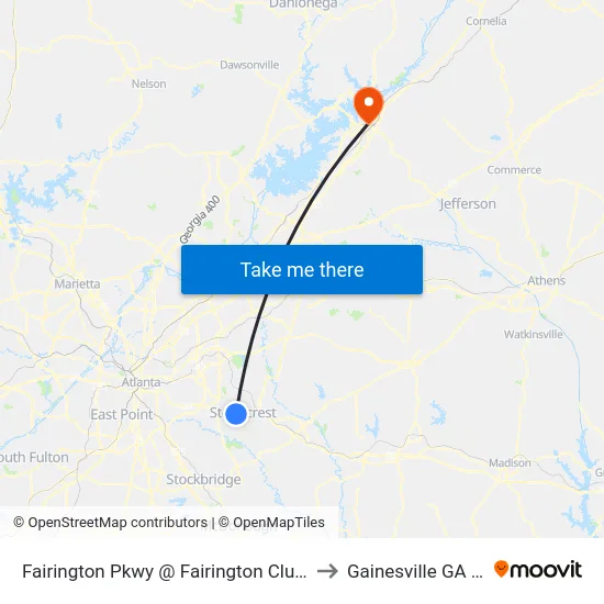 Fairington Pkwy @ Fairington Club Drive to Gainesville GA USA map