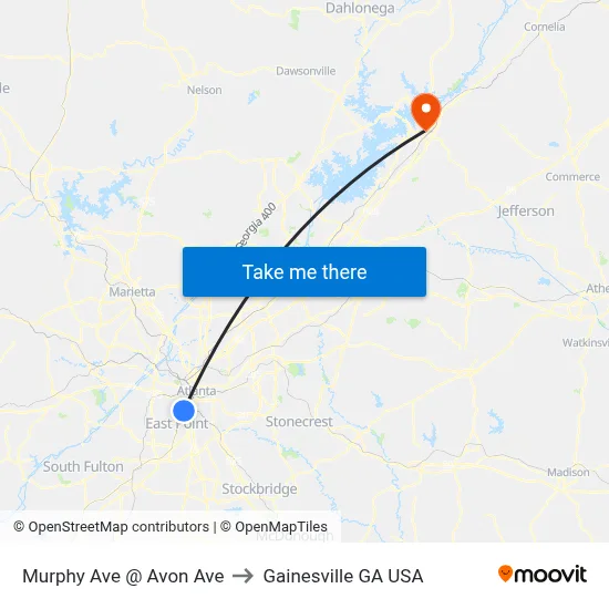 Murphy Ave @ Avon Ave to Gainesville GA USA map