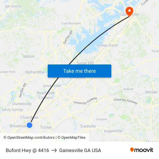 Buford Hwy @ 4416 to Gainesville GA USA map