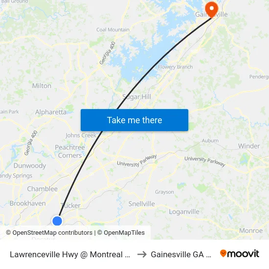 Lawrenceville Hwy @ Montreal Rd W to Gainesville GA USA map