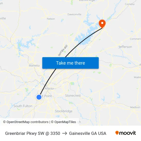 Greenbriar Pkwy SW @ 3350 to Gainesville GA USA map