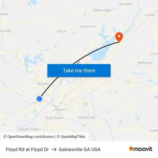 Floyd Rd at Floyd Dr to Gainesville GA USA map